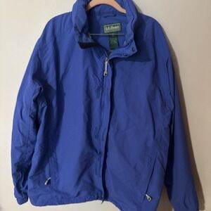LL Bean Jacket Men's XXL Reg Blue Full Zip Hooded‎ Nylon Windbreaker Pockets